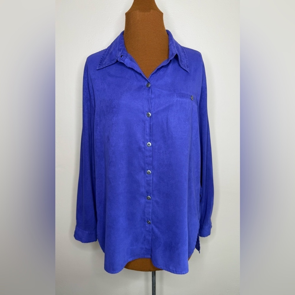 Chico’s Design Purple Tunic Button Front Blouse Long Sleeves Size Large